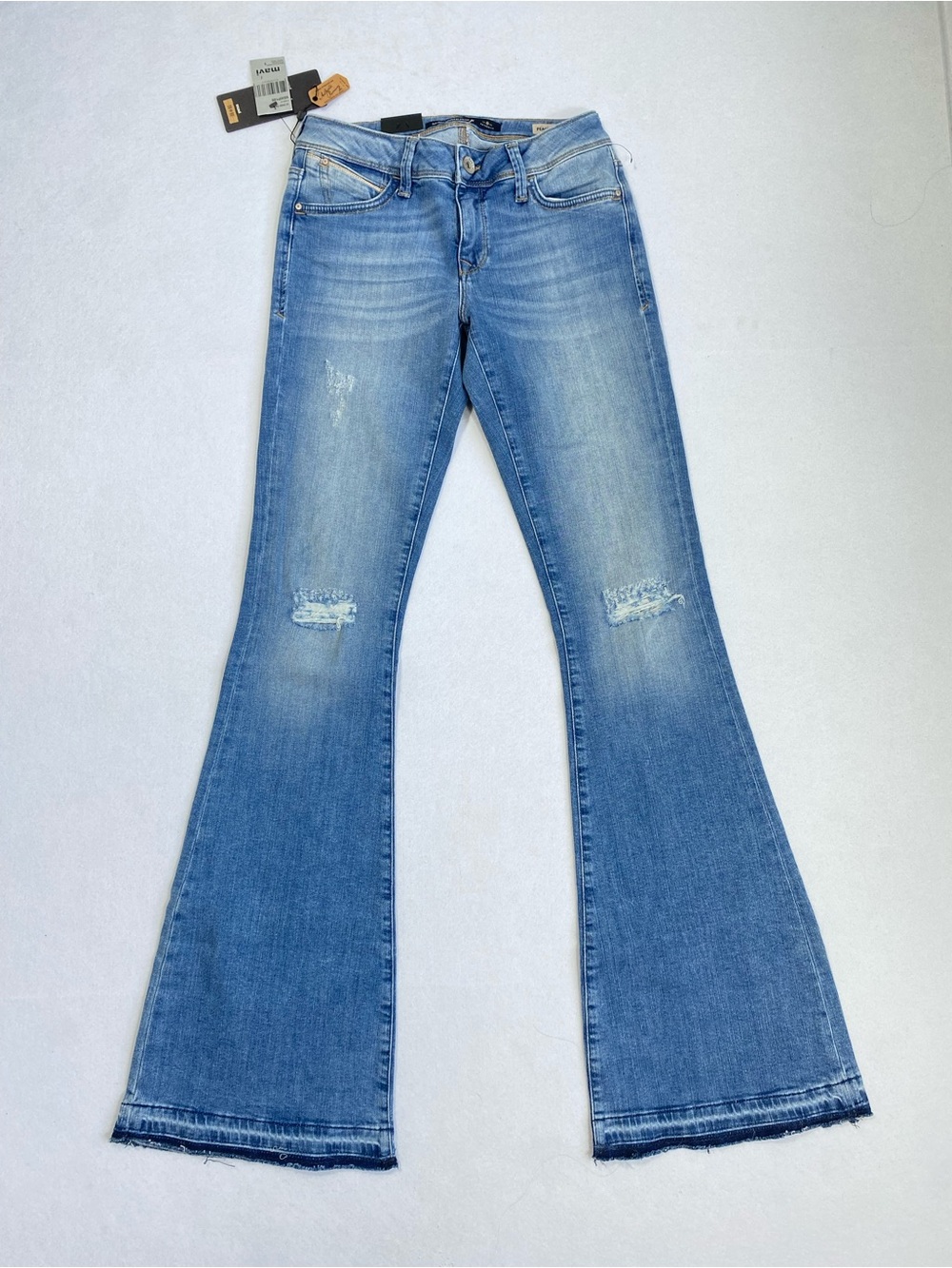 Mavi Peace Mid Rise Flare Women’s Light Blue Flared Distressed Jeans sz 25